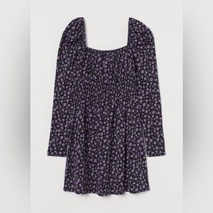 H&M Divided floral dress Sz. XS black/purple cottage core prairie NWT